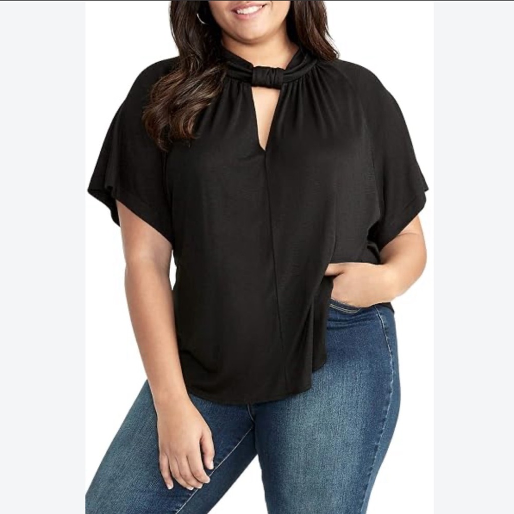 Rachael Roy Black Knot-Neck Flutter Sleeve Blouse NWT